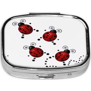 Vierkante pillendoos kunst lieveheersbeestje tracks - 2 compartimenten geneeskunde pillenetui, waterdicht, zak pillenorganisator, draagbaar voor zak of portemonnee pillendozen
