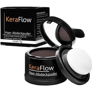 KeraFlow Concealer-poeder, haarmake-up voor haarverdichting, perfecte dekking, haarpoeder voor het camoufleren van haaraanzet en dunner wordend haar, 4 g (donkerbruin)