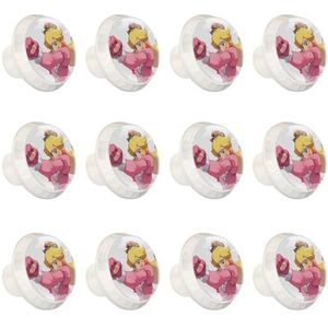 Voor Princess Peach Witte Ronde Lade Trekt met Schroeven (12 stuks) ABS Glazen Handgrepen 35x28x17 mm-Kastknoppen Keuken Hardware-Kast Handgrepen Dressoir Trekken Deurgrepen Kristallen Knoppen Ronde