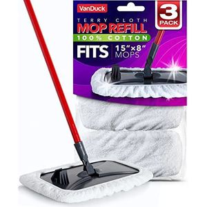 VanDuck 100% Katoen Terry Mop Pads 15x8 Inch 3-Pack (Mop is niet inbegrepen).