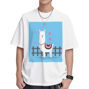 Leuke alpaca's print dames katoenen T-shirts casual korte mouw tuniek tops ronde hals zomer basic losse pasvorm T-shirt, Wit, S