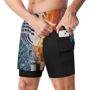 Microfoon in vuur en water grappige zwembroek met compressie voering en zak voor mannen board zwemmen sport shorts