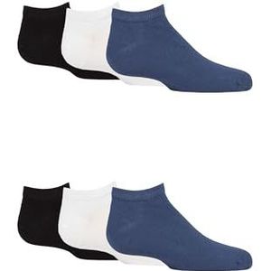 SockShop Bamboe sneakersokken voor kinderen, jongens en meisjes, effen, zacht en ademend, met gladde teennaden, 6 paar, multipack voor leeftijden 1-14 jaar, Zwart Denim Wit, 4-7 Years