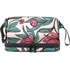 Grote capaciteit reizen cosmetische tas,Tropische roze bloemen bloem,Make-up tas,Waterdichte make-up tas organisator, Meerkleurig, 27x15x14 cm/10.6x5.9x5.5 in