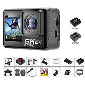 Actiecamera, Waterdichte 4K 60FPS Anti-shake Action Camera Dual Screen 170° Groothoek 30m Waterdichte Sport Camera Met Afstandsbediening Outdoor Sport Cam(64GB,5K-V39 A)