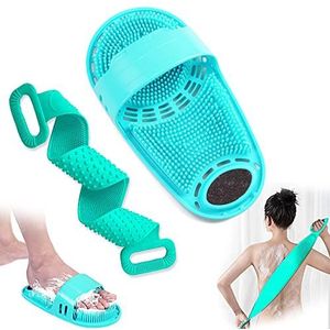 Siliconen Douche Voet Scrubber Bad Borstel Set, Siliconen Douche Voet Scrubber Plus Douche Body Borstel Persoonlijke Douche Reinigingsset voor Vrouwen en Mannen, Groen