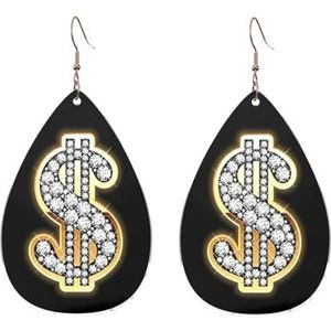 GSGCSBYMLG gouden dollar teken gedrukt druppelvormige acryl oorbellen decoratieve oorbellen, Eén maat, Acryl