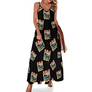 Vintage stijl geit silhouet vrouwen sling maxi jurken V-hals casual mouwloze verstelbare riem sexy lange jurk