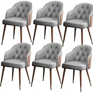 GEIRONV Moderne Keukenstoelen Set van 6, Zachte Zitting Woonkamer Stoelen Microfiber Leer Hoge Rug Gewatteerde Beukenhouten Houten Metalen Poten Eetkamerstoelen Eetstoelen (Color : Light Gray, Size