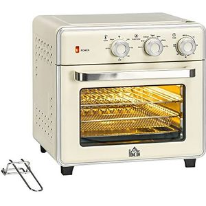 HOMCOM mini-oven 20L, 5 in 1 pizzaoven inclusief bakplaatset, frituurmand, kruimelbak, 1 uur Timer, 90-230 ℃, elektrische mini-oven van 1400 W met convectie, crèmewit