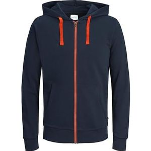 JACK & JONES Heren JJEHOLMEN Sweat Zip Hood, blauw (Navy Blazer - Shocking Orange/Reg Fit), L