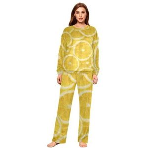 YOUJUNER Pyjama-set voor dames, gele citroenprint, winter, warme nachtkleding, zomer, loungewear, set, pyjamaset, nachtkleding set, Meerkleurig, M