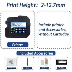 voor Datum Barcode Batchnummer Logo QR-code DC98 12,7 mm draagbare miniprinter 2,8 inch touchscreen handheld inkjetprinter QR-barcodelogodatumafbeeldingcoderingsmachine(Without ink)