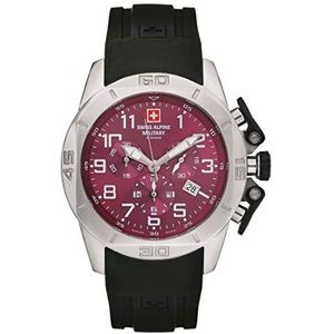 Swiss Alpine Military by Grovana Herenhorloge chronograaf 7063 siliconen 10 ATM, Staal/rood/siliconen - 9836sam, Met bandjes