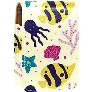 Gepersonaliseerde Lipstick Case Draagbare Make-up Tas Cosmetische Pouch Lippenstift Houder Make-up Organizer Patronen Koraal & Zee-01, Meerkleurig, 9.5x2x7 cm/3.7x0.8x2.7 in