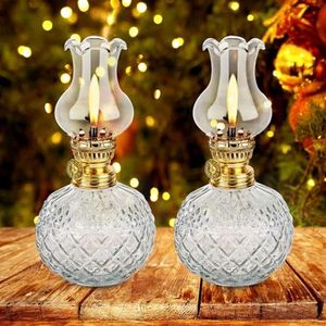 Petroleumlamp voor binnen, 2 stuks, olielampen van glas, retro, nostalgie, transparant, instelbare helderheid, winddicht, decoratieve olielamp voor woonkamer, noodgevallen, eetkamer