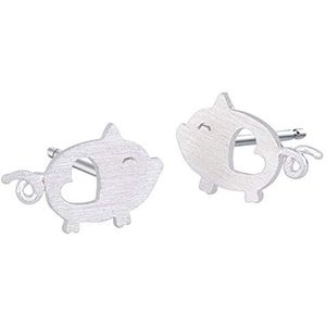 925 Sterling Zilver Mooie Varken Hart Dier Stud Earring Voor Meisjes Minimalistische Party Sieraden, Rubber Metaal Zilver Koper Kunststof, Geen steen