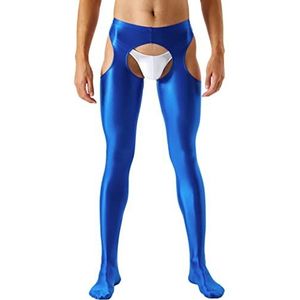 Heren knipsel kruisloze panty glanzende mid-taille legging elastische riem strakke uitsparing panty legging-blauw, XL