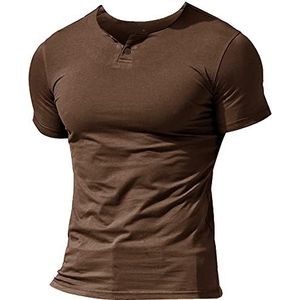 Heren Zomer Korte Mouw Henleys T-shirt Enkele knop V-hals Shirts Katoen