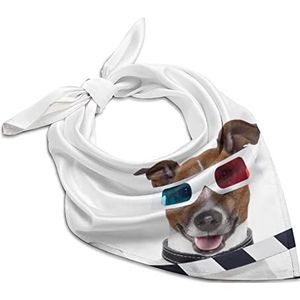 3D-bril, tv, film, hond, bandana's voor mannen en vrouwen, vierkante kop, zijden sjaal, lichtgewicht wikkel nek zakdoek halsdoek 63,5 cm x 63,5 cm