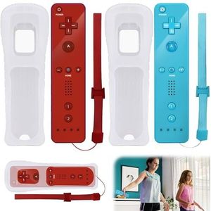 BAIFULAI Wii Controller, 2 stuks draadloze remote gamepad-controller, compatibel met Nintendo Wii en U-console, controller met siliconen behuizing en polsband (rood + blauw)