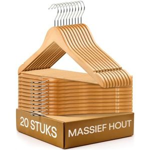 20 Houten Kleerhangers - 360° Draaibare Haak Met Broekrail - Ideale Hout Kleerhanger Voor Overhemden En Broeken