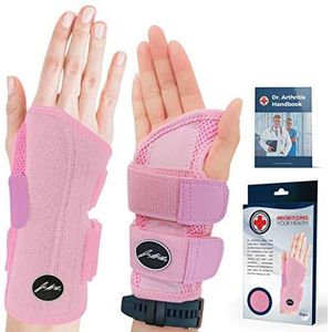 Dr. Arthritis Medische verstelbare polsbrace voor carpaletunnelsyndroom, tendinitis & polsaandoeningen, uniseks spalk polssteun/polsband (Roze, Links)