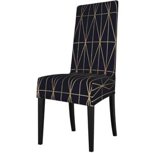 KemEng Modern goudkleurig geometrisch driehoekspatroon marineblauw aquarel, stoelhoezen, stoelbeschermer, stretch eetkamerstoelhoes, stoelhoes voor stoelen