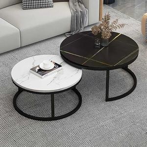 JAVPTAV Moderne nesttafel set van 2 met lade opslag, marmeren salontafels woonkamer, leisteen marmeren textuur en metalen frame voor woonkamer meubels decor en multifunctioneel gebruik (Maat: 3)