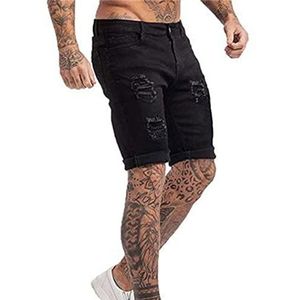 Gescheurde spijkerbroek voor heren Zwart 1/2 zomerjeans voor heren, korte slanke, casual korte jeansbroek