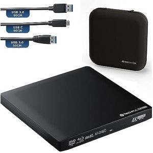 techPulse120 USB 3.0 Type-C externe cd-dvd-houder van aluminium voor computer, notebook UHD Blu-Ray Brenner USB xDeluxe Pack zwart