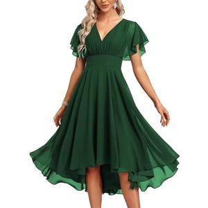 Chiffon bruidsmeisjesjurken voor dames, korte avondjurken, cocktailjurken, grote maten, Emerald Groen, 32