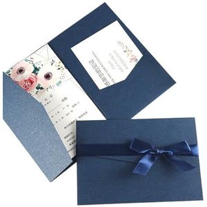 Huwelijksuitnodigingen 50 sets drievoudige zak bruiloft uitnodigingskaart aangepaste print verloving XV verjaardag doop uitnodigingen voor bruiloft, verloving, jubileum (kleur: diepblauw, maat: heel S