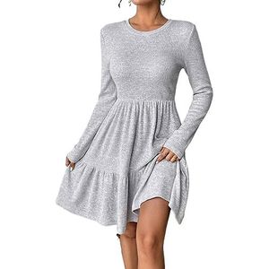 jurken voor dames Effen A-lijnjurk met ruches aan de zoom - Casual knielange jurk met lange mouwen for dames (Color : Light Grey, Size : XL)