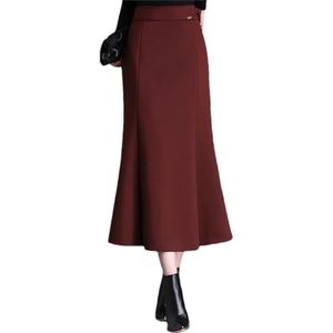 Hcclijo Vrouwen Effen Kleur Minimalistische Lange Slim Fit Fishtail Rok Hoge Taille Woon-werkverkeer Elegante Rok, wijnrood, M