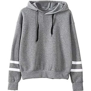 Sweatshirt met capuchon voor dames, hoodie, katoenen pullover met lange mouwen, grote maten, sportvest met zakken, tops, blouse, shirt, streetwear, grijs., XL