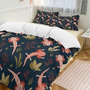 Hyghfg Axolotl Sea Weed Elements Dekbedset - Zacht en pluizig beddengoed voor alle seizoenen, ideaal voor jongenskamer, inclusief 1 dekbed en 2 kussenslopen