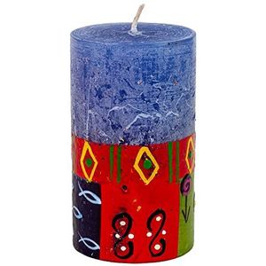 Kapula Zuid-Afrikaanse Pillar Candle - Fair Trade - Handgeschilderde Frosted Decoratieve Kaarsen - Multi gekleurde etnische Design - 6 x 10cm