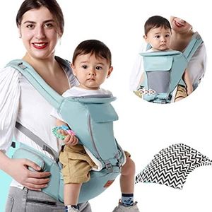 Baby Carrier Hip Seat Ergonomische 360 ° Baby zachte riem comfortabel en verstelbaar met winddop, voor alle pasgeborenen, voor 0-3 maanden (kleur: blauw)