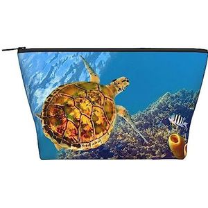 OPSREY Zeeschildpad kleurrijke visprint make-up tas cosmetische tas draagbare waterdichte rits toilettas voor vrouwen reizen, zwart, één maat, Zwart, Eén maat