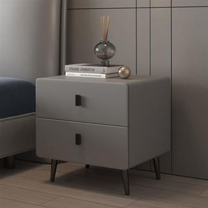 Bedside Tables Nachtkastje lederen nachtkastje eenvoudige moderne slaapkamer licht luxe nachtkastje kleine kast opbergkast nachtkastje plank massief houten kast (Color : Minimalist Gray)