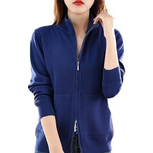 Ownwfeat Vrouwen wollen trui dubbele rits vest mode casual gebreide tops, Blauw, M