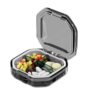 Pillendoosje Draagbare Kleine Wekelijkse Reizen Pillen Organizer Draagbare Pocket Pillendoos Dispenser voor Portemonnee Vitamine Visolie Compartimenten Container Medicijndoos (Grijs-4 roosters)