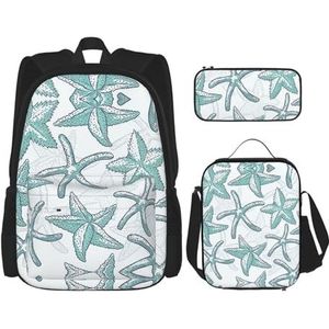 SUHNGE Tropische flamingo's print schoolrugzak 3-in-1 boekentas set met lunchbox etui reizen laptop dagrugzakken, Zeester, Eén maat