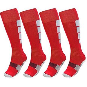 Offtrte Soccer Sokken voor kinderen, 2 paar, atletische knie, hoge sokken voor jongeren en meisjes, voor Amerikaanse maat 3-6,5 / leeftijd 6-12, rood, 6-12 Jahre