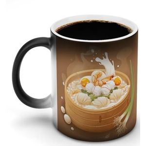 NQLYRE Mok Thee Cup Koffie Cup Houten Kom Dumplings Gedrukt Mok Cup Keramische Mok Latte Cup Unisex