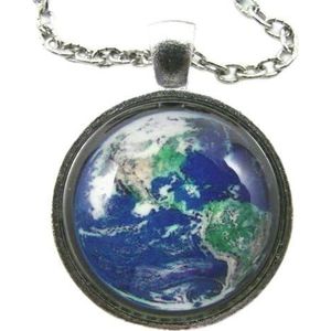 DNDEEZ Aarde ketting, westelijk halfrond, Noord- en Zuid-Amerika uit de ruimte, kunst, astronomie ketting, 25MM, Metaal