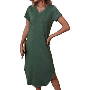 jurken voor dames Stevige hals-T-jurk(Color:Army Green,Size:XL)