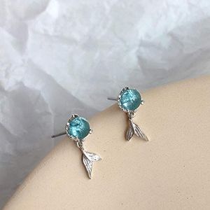 Oorbellen 925 zilveren piercing kristal zeemeermin oorbellen for vrouwen meisjes bruiloft femme sieraden-standaard