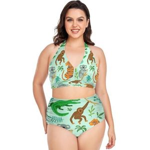 Dierentuin tweedelige bikiniset, badpak, badmode voor strand, dames en meisjes, Patroon., 4XL